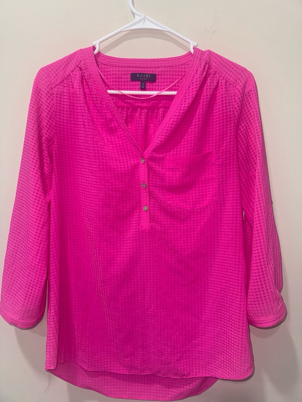 Kaari Blue Hot Pink Henley Tunic Blouse